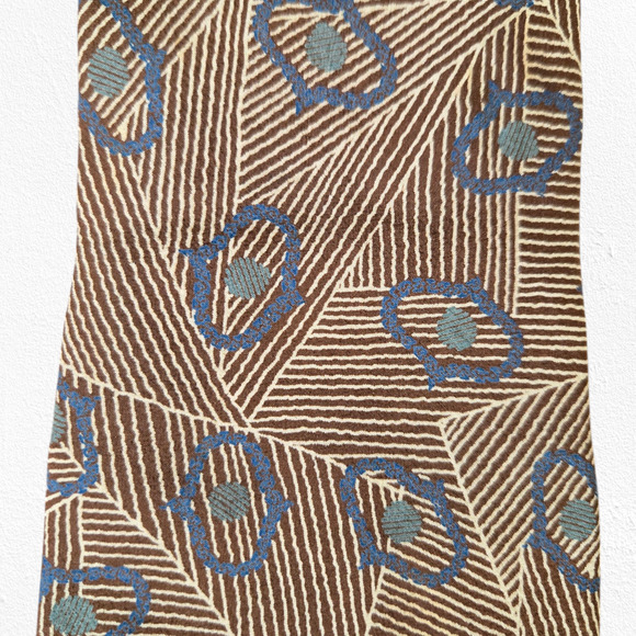 80s Vintage Chaps Ralph Lauren Geometric Brown Blue Made in USA Silk Neck Tie - Picture 3 of 6